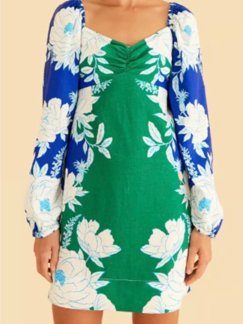 FARM Rio Green and Royal Blue Floral Mini Dress